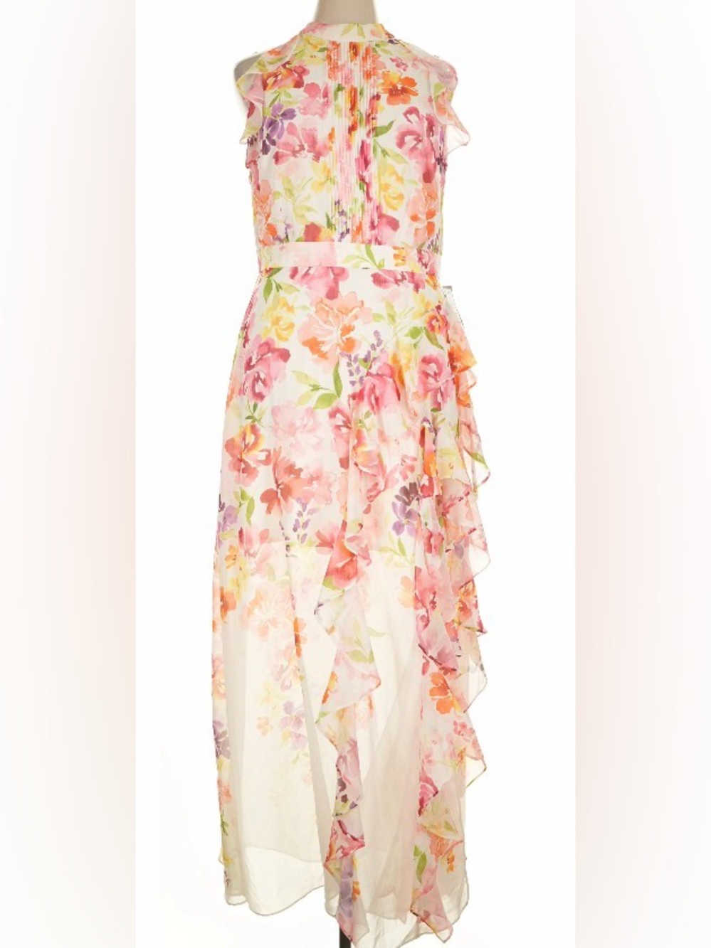 NWT Betsy & Adam Floral Chiffon Gown PINK MULTI Size 16 (A26919)